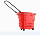 Roter Plastikeinkaufskorb mit Rad-Laufkatzen-Gemischtwarenladen Karren 50L