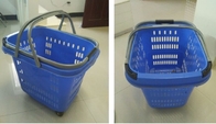 Blauer große Kapazitäts-Einkaufskorb mit Rädern, Aluminiumgriff-Laufkatzen-Korb